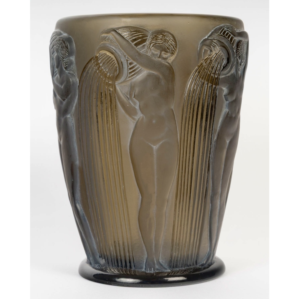 1926 René Lalique – Vase Danaïdes Verre Topaze Fumé Patiné Blanc 3