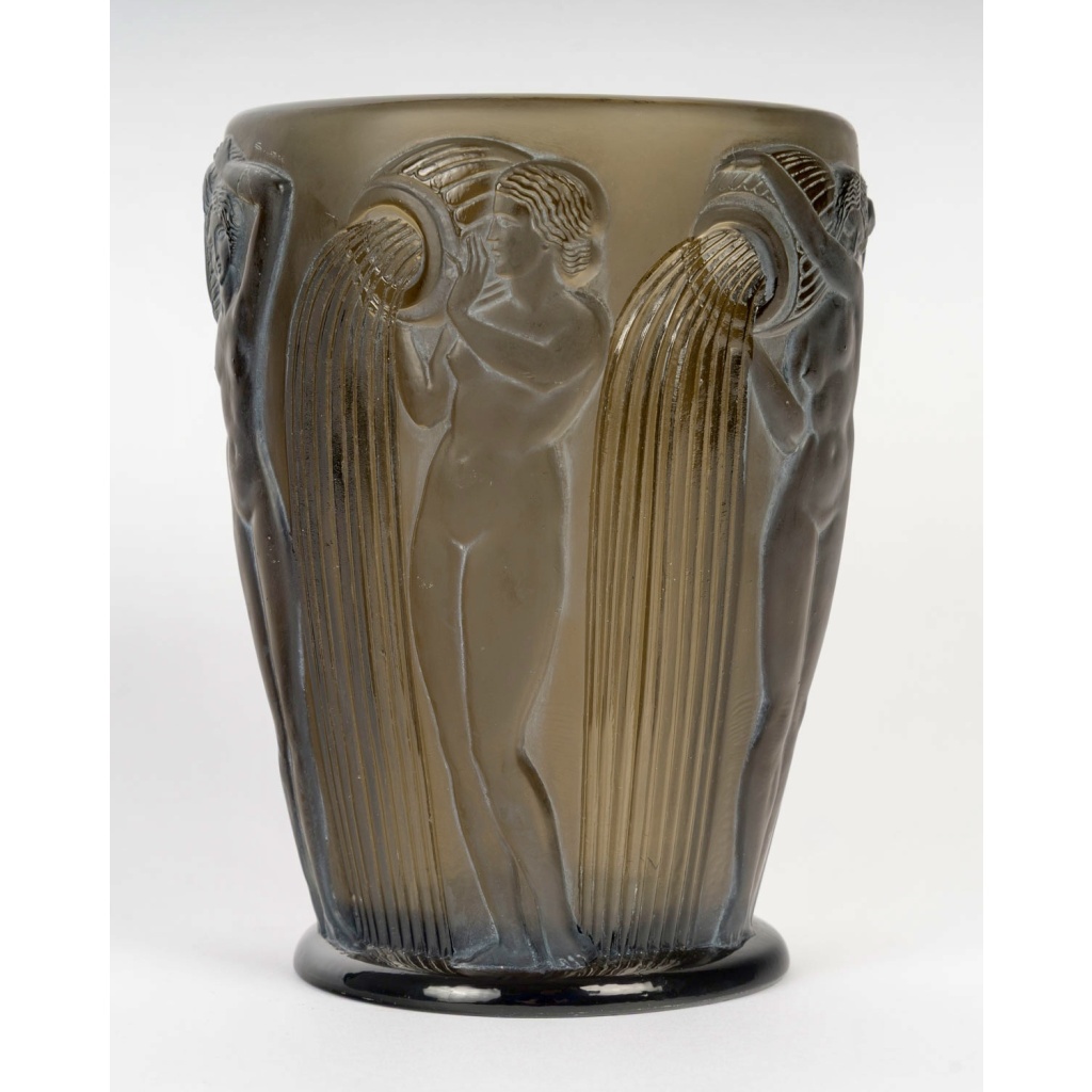 1926 René Lalique – Vase Danaïdes Verre Topaze Fumé Patiné Blanc 5
