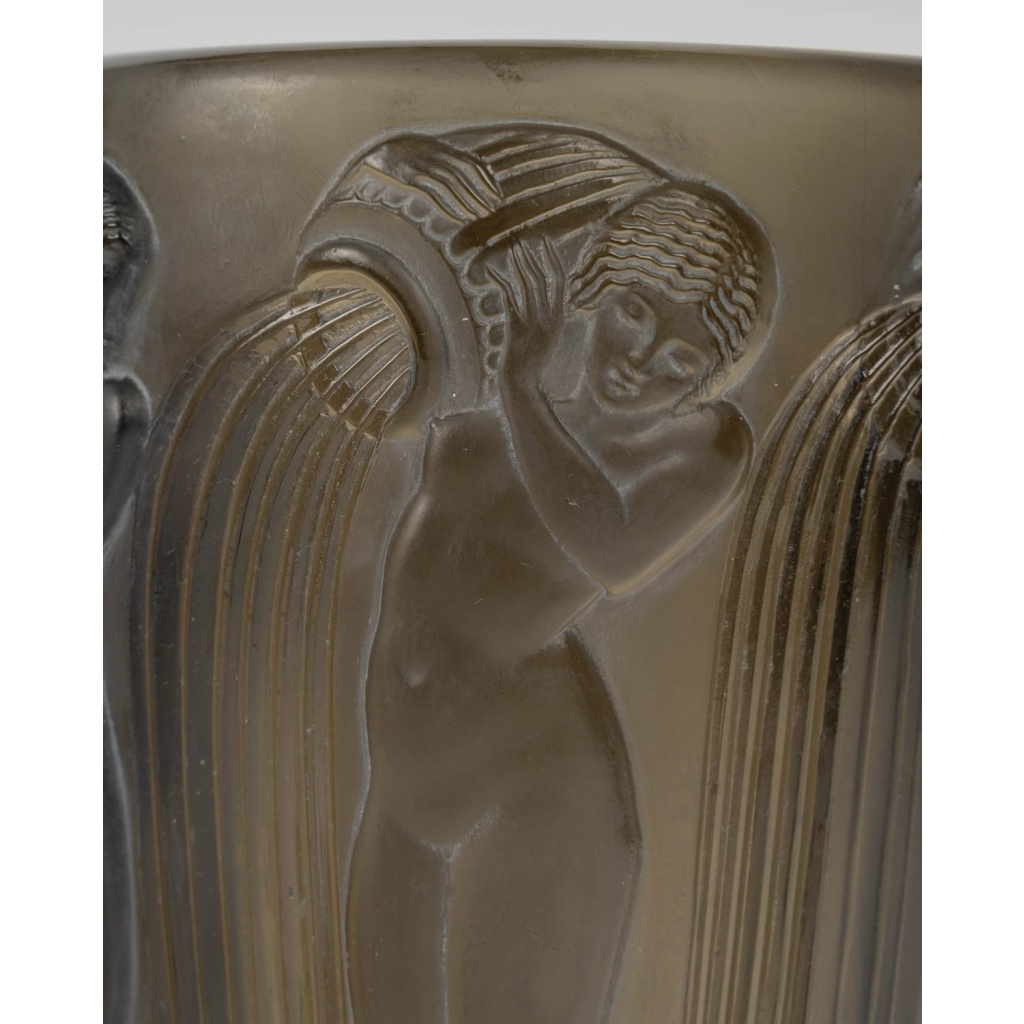 1926 René Lalique – Vase Danaïdes Verre Topaze Fumé Patiné Blanc 8