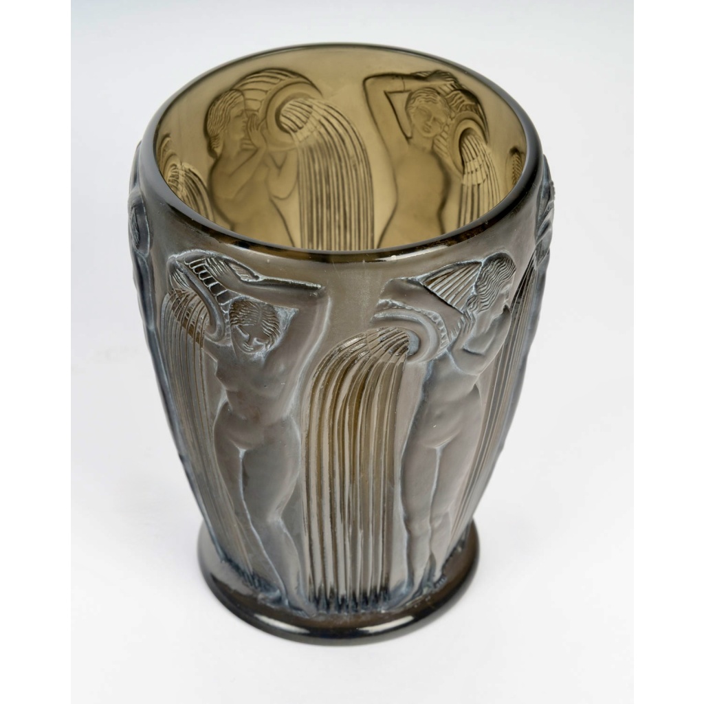 1926 René Lalique – Vase Danaïdes Verre Topaze Fumé Patiné Blanc 6