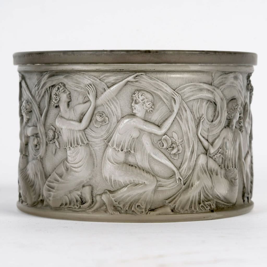1929 René Lalique – Boîte Figurines et Voiles Verre Blanc Patiné Gris 3