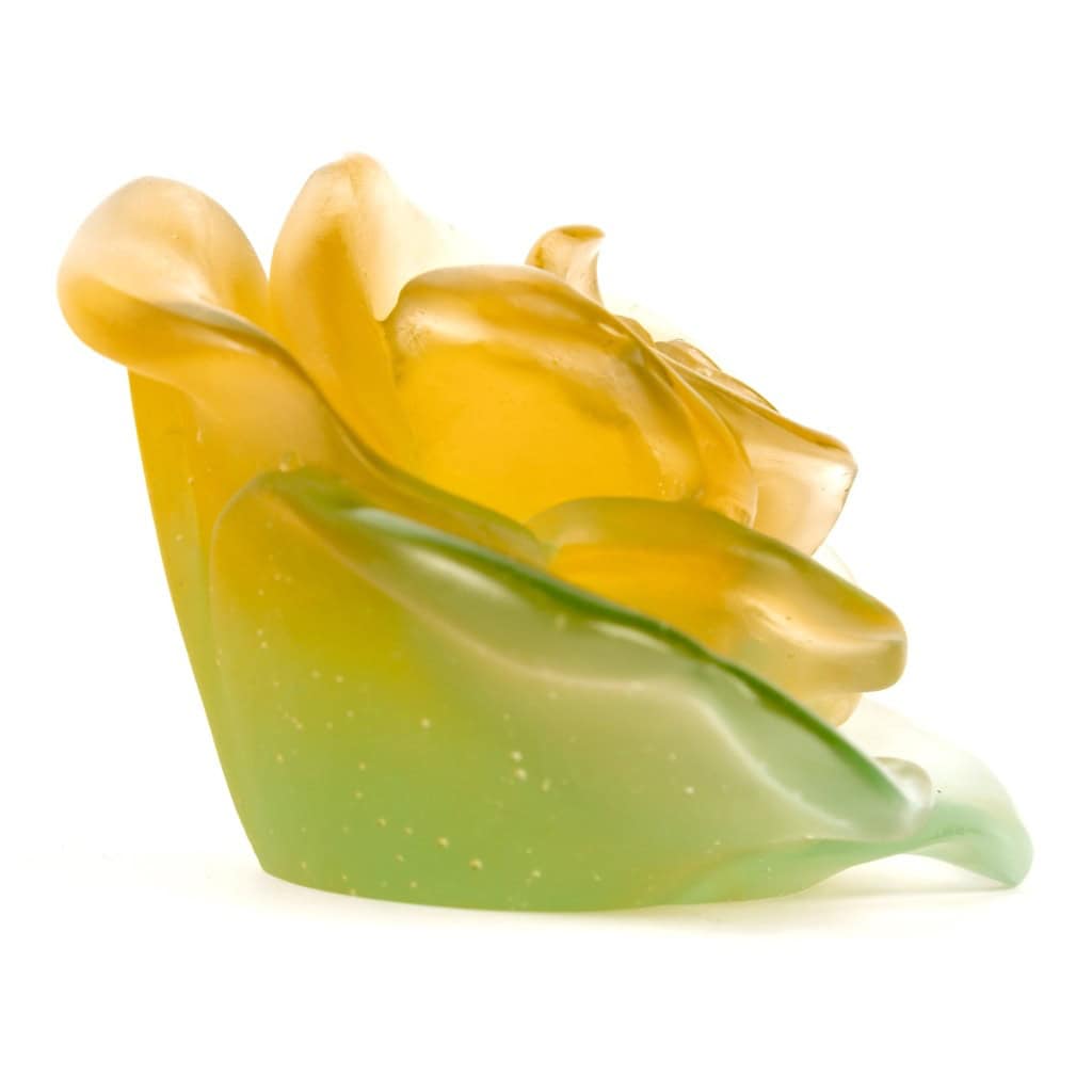 Daum France – Presse Papiers Fleur Décorative Rose Passion Cristal Vert et Orange 4