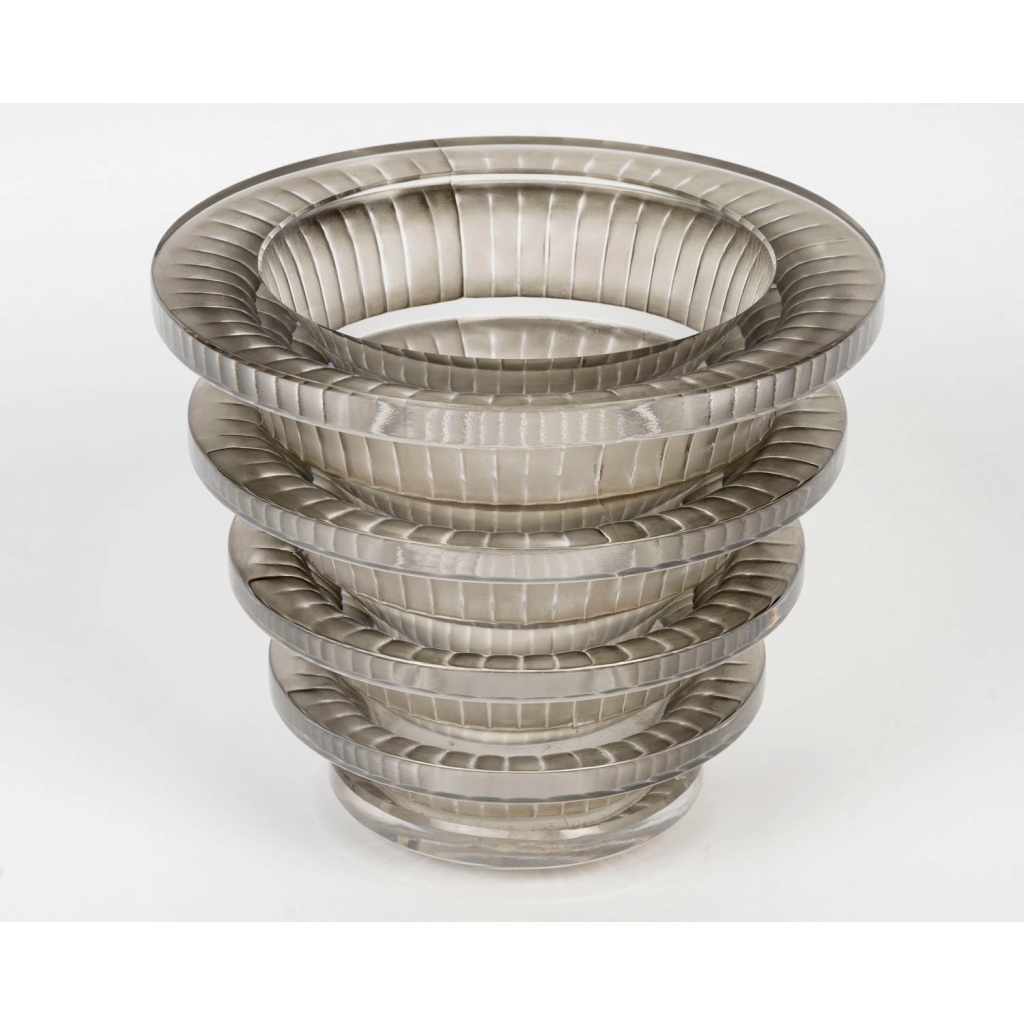 1950 Marc Lalique – Vase Chevreuse Cristal Blanc Patiné Gris 4