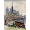 MORTON-JOHNSON Francis Paris Notre-Dame vue des quais de Seine Huile sur carton signée Certificat d&rsquo;authenticité 17