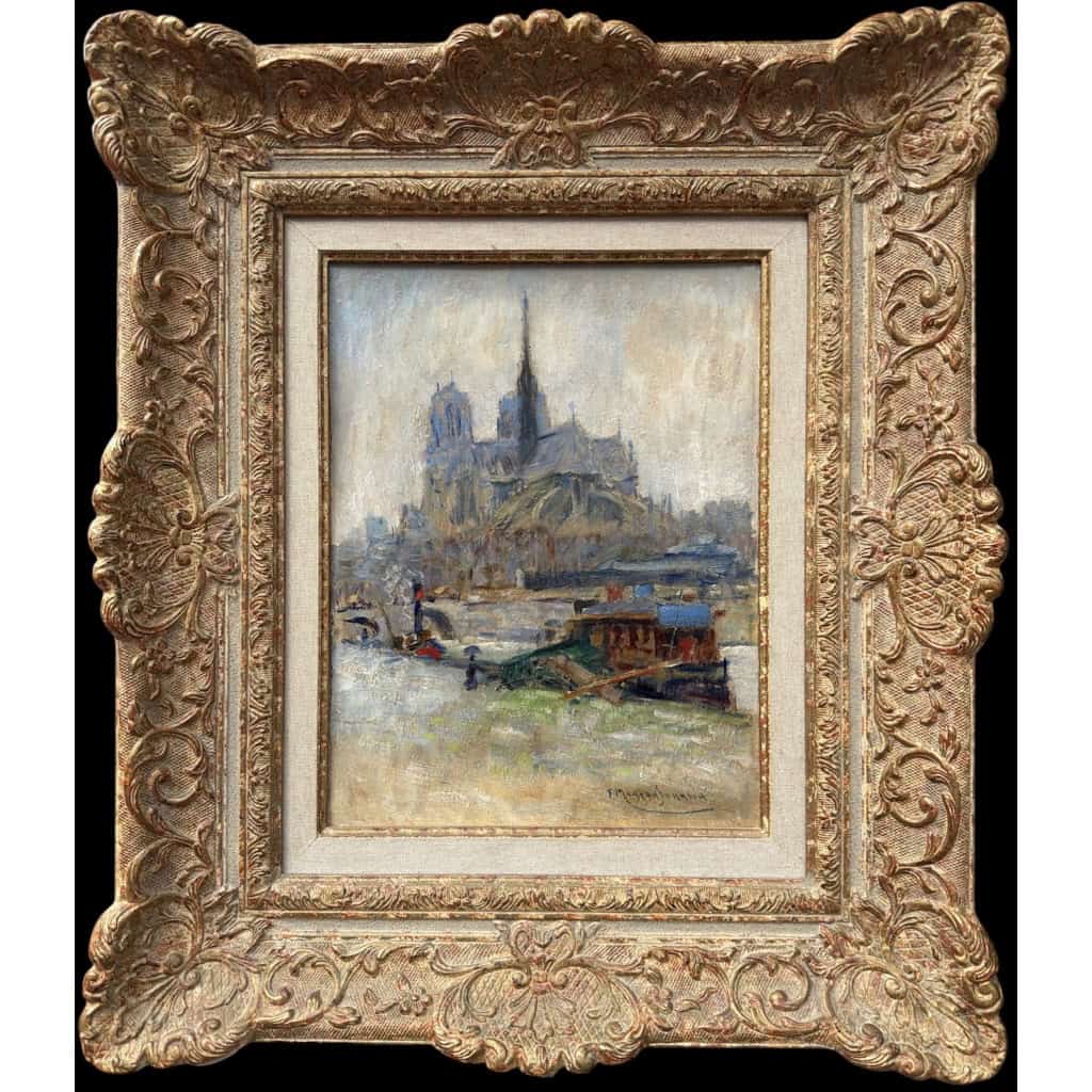 MORTON-JOHNSON Francis Paris Notre-Dame vue des quais de Seine Huile sur carton signée Certificat d&rsquo;authenticité 10