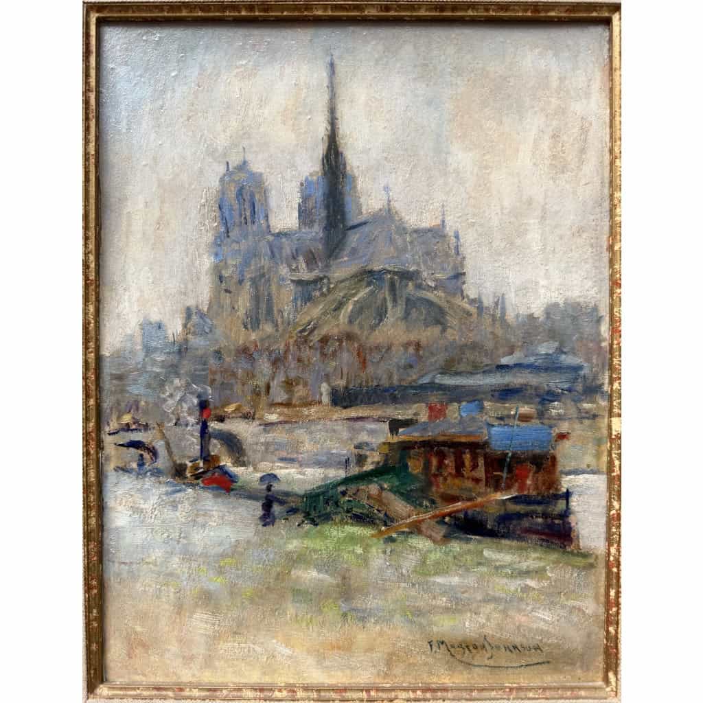MORTON-JOHNSON Francis Paris Notre-Dame vue des quais de Seine Huile sur carton signée Certificat d&rsquo;authenticité 15