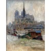 MORTON-JOHNSON Francis Paris Notre-Dame vue des quais de Seine Huile sur carton signée Certificat d&rsquo;authenticité 26