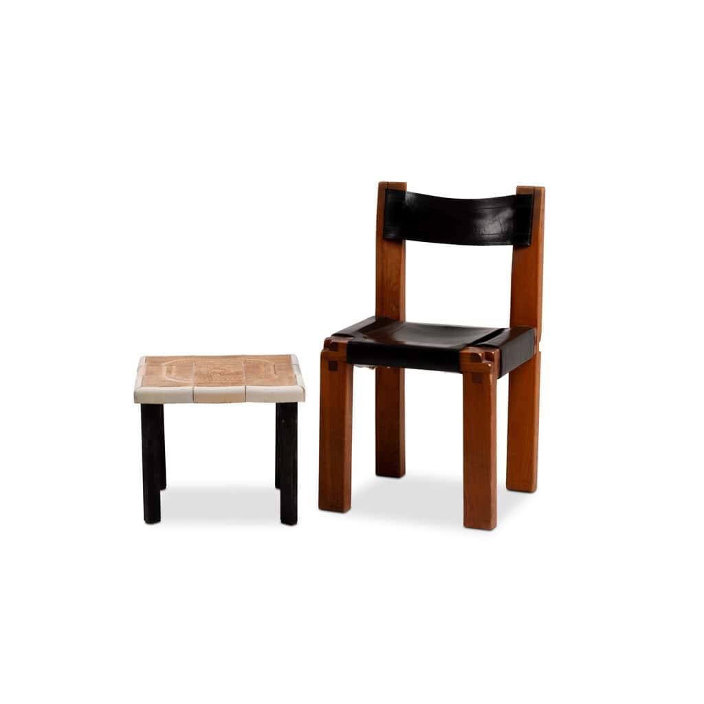 Pierre Chapo. Série de 8 chaises « S11 » en orme et cuir. Années 1960-70 18