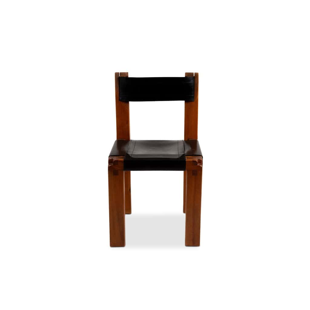 Pierre Chapo. Série de 8 chaises « S11 » en orme et cuir. Années 1960-70 10