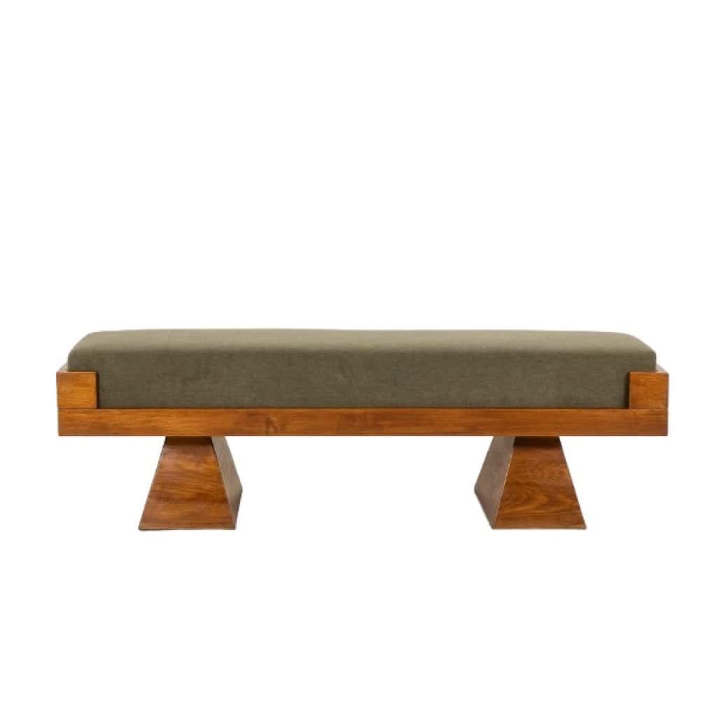Banquette en frêne et velours de mohair vert. Contemporain 3