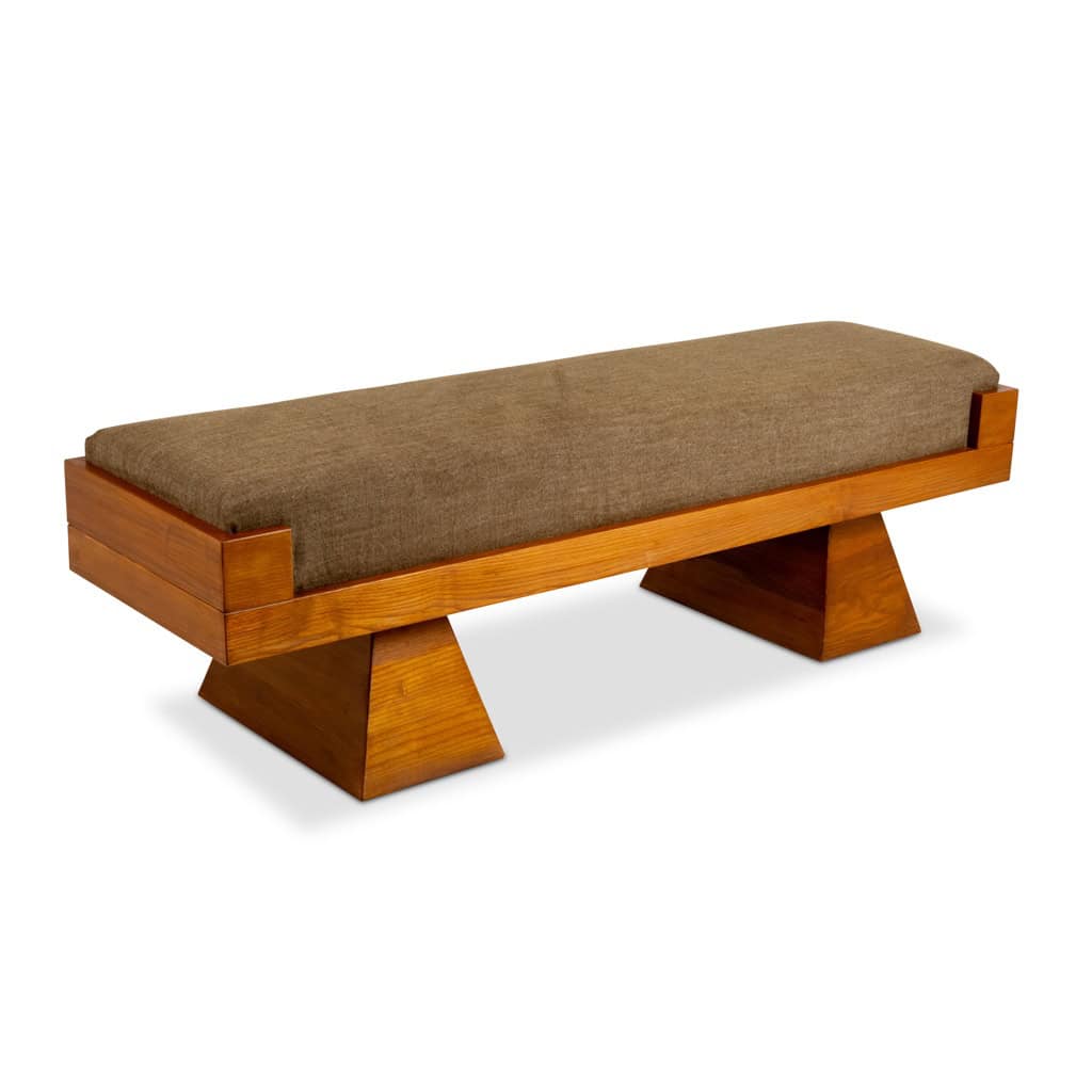 Banquette en frêne et velours de mohair vert. Contemporain 4