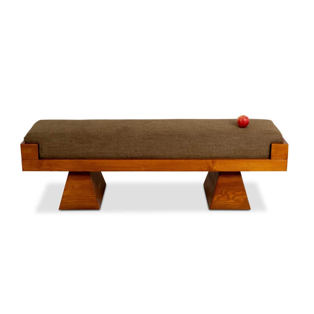 Banquette en frêne et velours de mohair vert. Contemporain 5