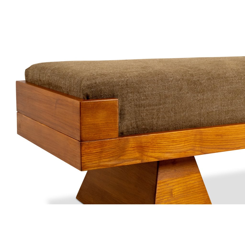 Banquette en frêne et velours de mohair vert. Contemporain 7