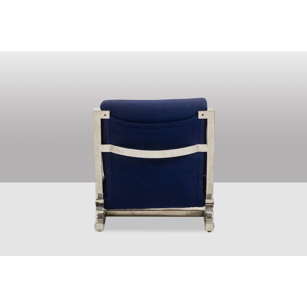 Valérian Rybar Paire de chauffeuses et pouf en acier chromé. Années 70 10 Valérian Rybar Paire de chauffeuses et pouf en acier chromé. Années 70 10