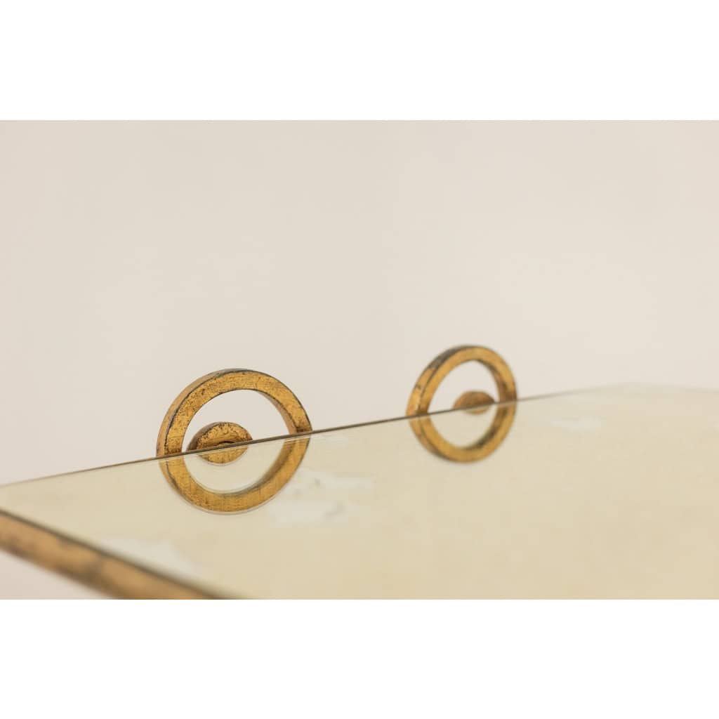 Table basse en fer forgé doré et plateau de verre églomisé. Années 1970 11